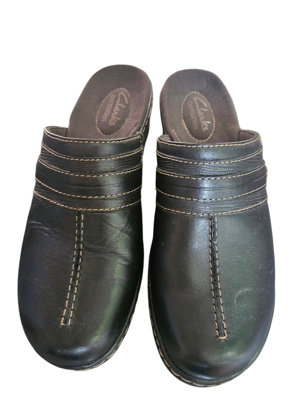 Clarks Black Leather Slip On Clogs Comfort Mules - 6.5 - Picture 2 of 7